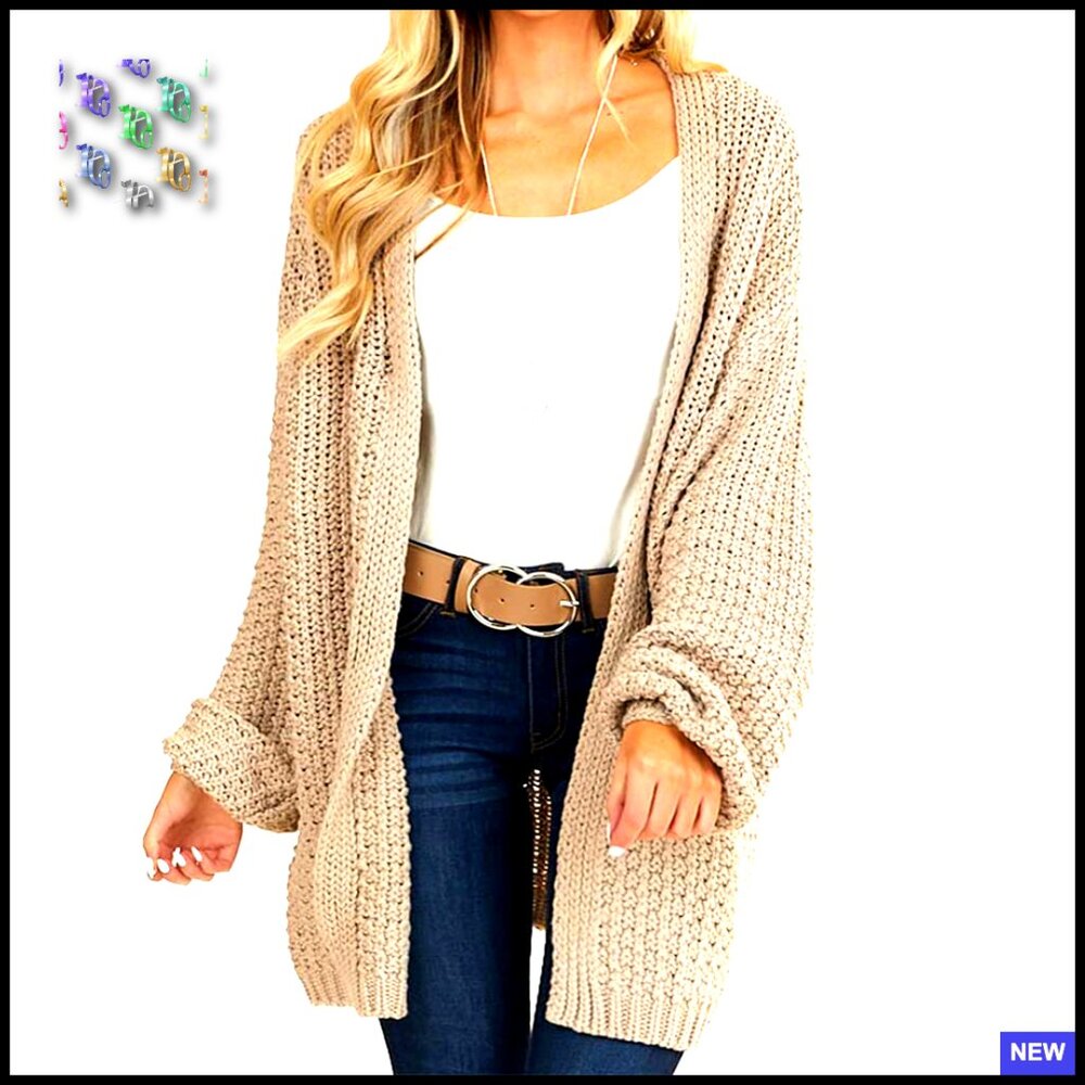 Oversized Chunky Knit Cardigan Open Front Batwing Sleeve Casual Loose Fit